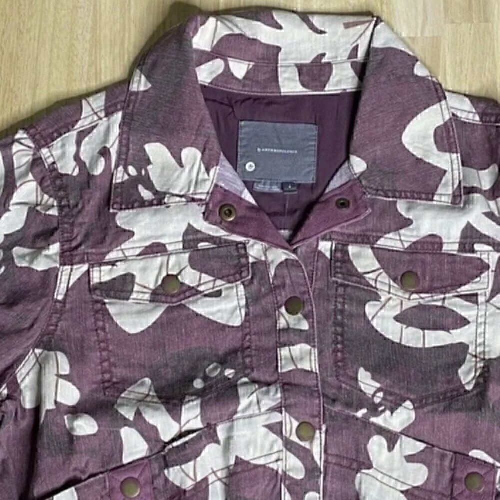 Anthropologie Mags Utility Trucker Jacket Purple Motif - Picture 3 of 11